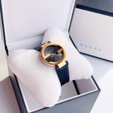 Gucci Unisex Swiss Made Quartz Black Leather Strap Black Dial 37mm Watch YA133326