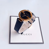 Gucci Unisex Swiss Made Quartz Black Leather Strap Black Dial 37mm Watch YA133326