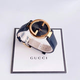 Gucci Unisex Swiss Made Quartz Black Leather Strap Black Dial 37mm Watch YA133326
