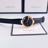 Gucci Unisex Swiss Made Quartz Black Leather Strap Black Dial 37mm Watch YA133326