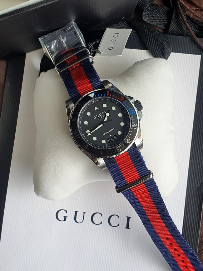 Gucci Men’s Swiss Made Quartz Nylon Strap Black Dial 45mm Watch YA136210 Hover Image