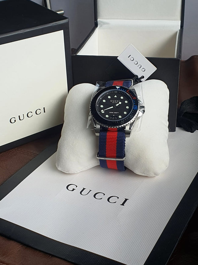 Gucci Men’s Swiss Made Quartz Nylon Strap Black Dial 45mm Watch YA136210 Main Image