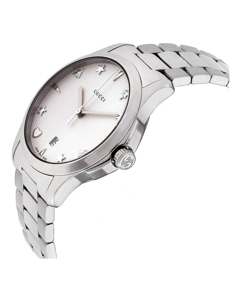 Gucci Women’s Swiss Made Quartz Stainless Steel Silver Dial 38mm Watch YA1264028