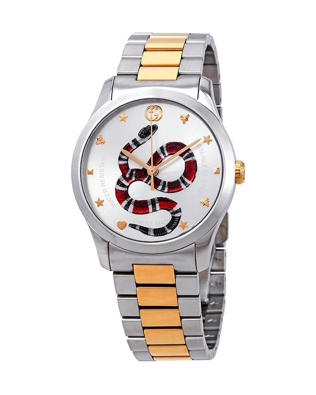 Gucci Unisex Swiss Made Quartz Stainless Steel Silver (Snake Motiif) Dial 38mm Watch YA1264075 Hover Image