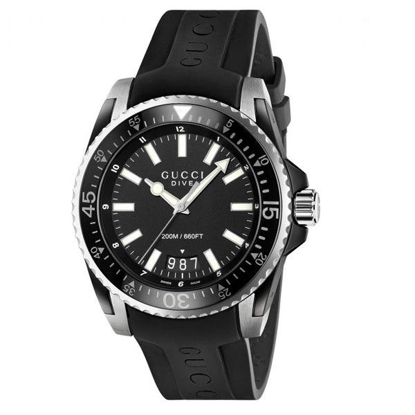 Gucci Men’s Swiss Made Quartz Black Silicone Strap Black Dial 45mm Watch YA136204 Hover Image