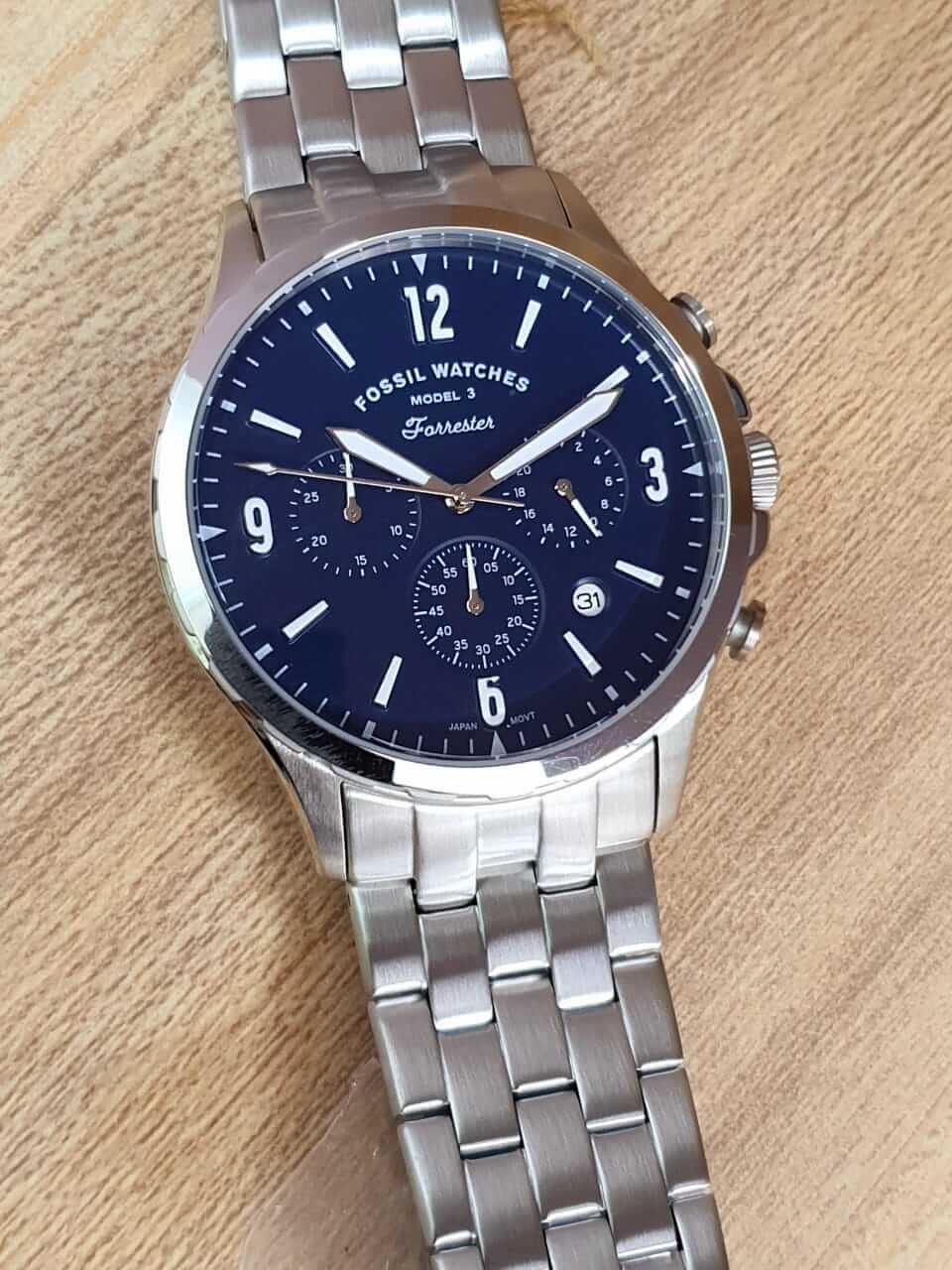 Fossil Men’s Chronograph Quartz Stainless Steel Blue Dial 46mm Watch FS5605