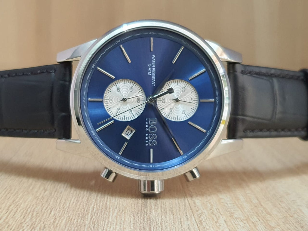 Hugo Boss Men’s Chronograph Leather Strap Blue Dial 41mm Watch 1513283