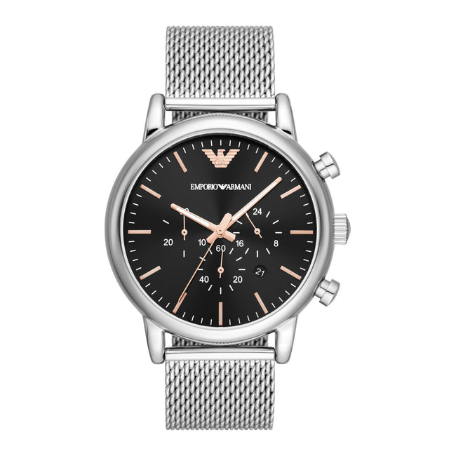 Emporio Armani Men’s Chronograph Quartz Stainless Steel Black Dial 46mm Watch AR11429 Hover Image