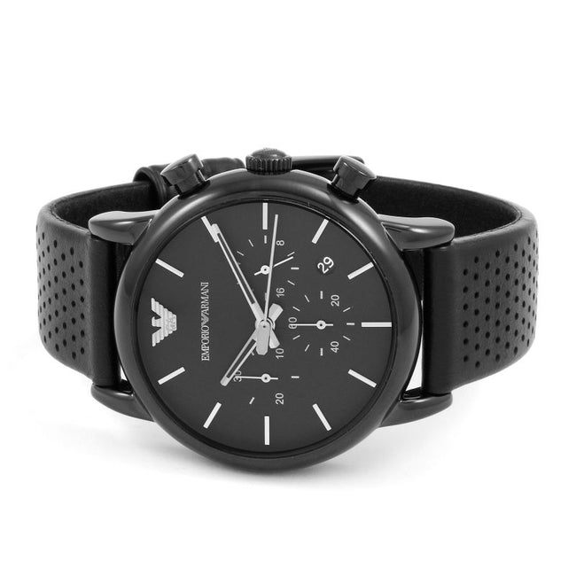 Emporio Armani Men’s Quartz Black Leather Strap Black Dial 41mm Watch AR1737 Main Image