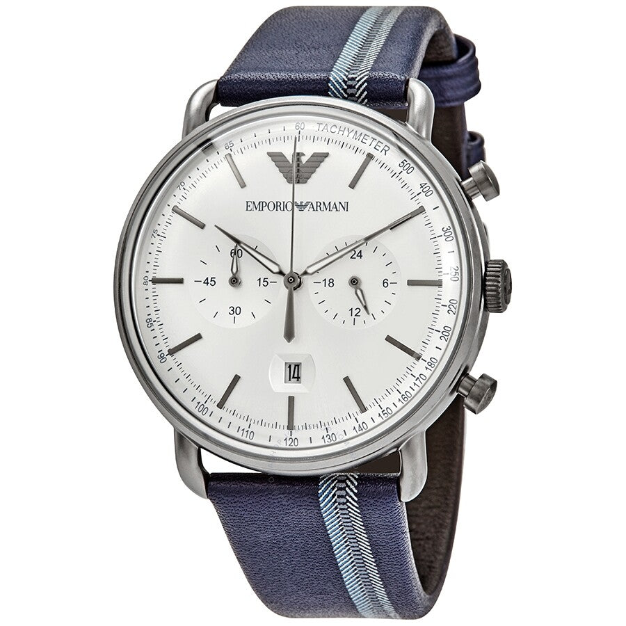 Emporio Armani Men’s Chronograph Quartz Leather Strap Silver Dial 43mm Watch AR11202