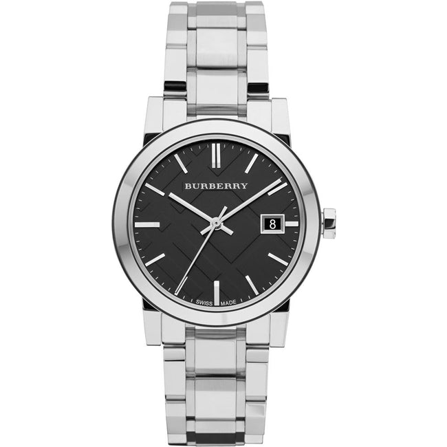 BURBERRY Black Check Stamped Dial Stainless Steel Ladies Watch BU9101 Hover Image