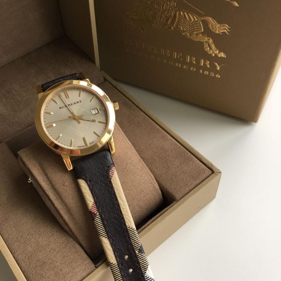 Burberry The City Gold-Tone Leather Mens Watch BU9032