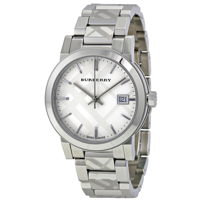 BURBERRY Silver Check Stamped Dial Stainless Steel Ladies Watch BU9144 Hover Image