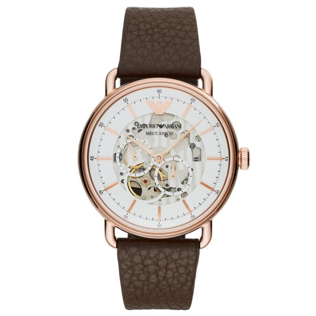 Emporio Armani Men’s Automatic Leather Strap White Dial 43mm Watch AR60027 Hover Image