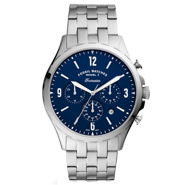 Fossil Men’s Chronograph Quartz Stainless Steel Blue Dial 46mm Watch FS5605 Hover Image
