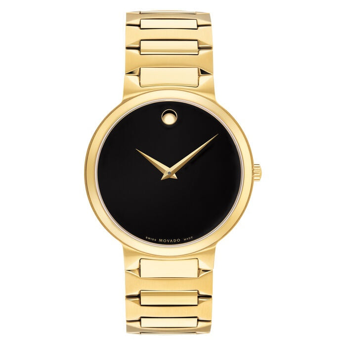 Movado Men’s Swiss Made Quartz Gold Stainless Steel Black Dial 38mm Watch 0607294