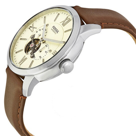 Fossil Men’s Automatic Leather Strap Cream Dial 44mm Watch ME3064 Main Image