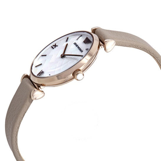 Emporio Armani Women’s Quartz Light Grey Leather Strap Mother of Pearl Mosaic Dial 32mm Watch AR11111