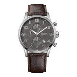 Hugo Boss Men’s Quartz Leather Strap Grey Dial 44mm Watch 1512570