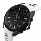 NEW HUGO BOSS HB 1513718 MEN'S CHRONO WATCH BLACK WHITE STRAP