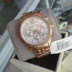 Michael Kors Women’s Quartz Rose Gold Stainless Steel Silver White Dial 45mm Watch MK8313