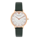 Emporio Armani Women’s Quartz Green Leather Strap Mother Of Pearl Dial 32mm Watch AR11150
