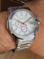Gucci Men’s Analog Quartz Display Swiss Made Stainless Steel Silver 44mm Watch YA101201
