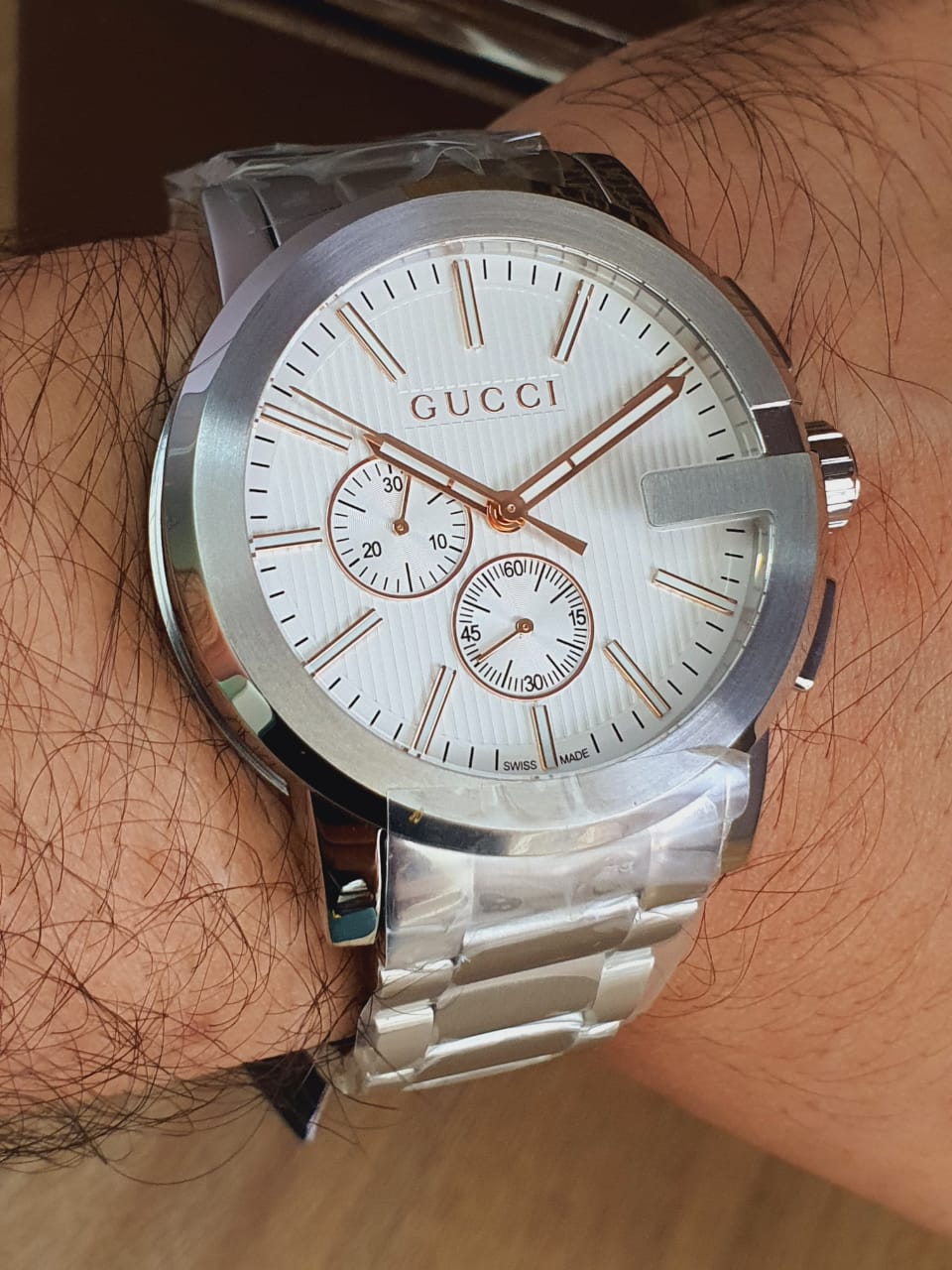 Gucci Men’s Analog Quartz Display Swiss Made Stainless Steel Silver 44mm Watch YA101201