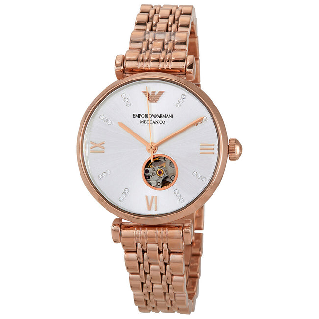 Emporio Armani Women’s Automatic Stainless Steel Silver Open Heart Dial 34mm Watch AR60023 Hover Image