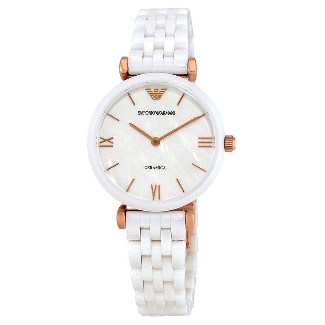 EMPORIO ARMANI Ceramica Mother of Pearl Ladies Watch AR1486 Hover Image