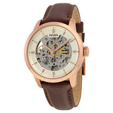 Fossil Men’s Automatic Leather Strap Beige Skeleton Dial 40mm Watch ME3078