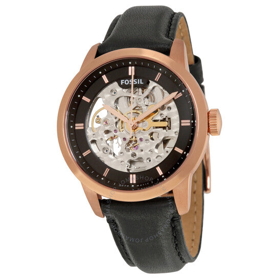 Fossil Men’s Automatic Leather Strap Skeleton Dial 40mm Watch ME3084 Hover Image