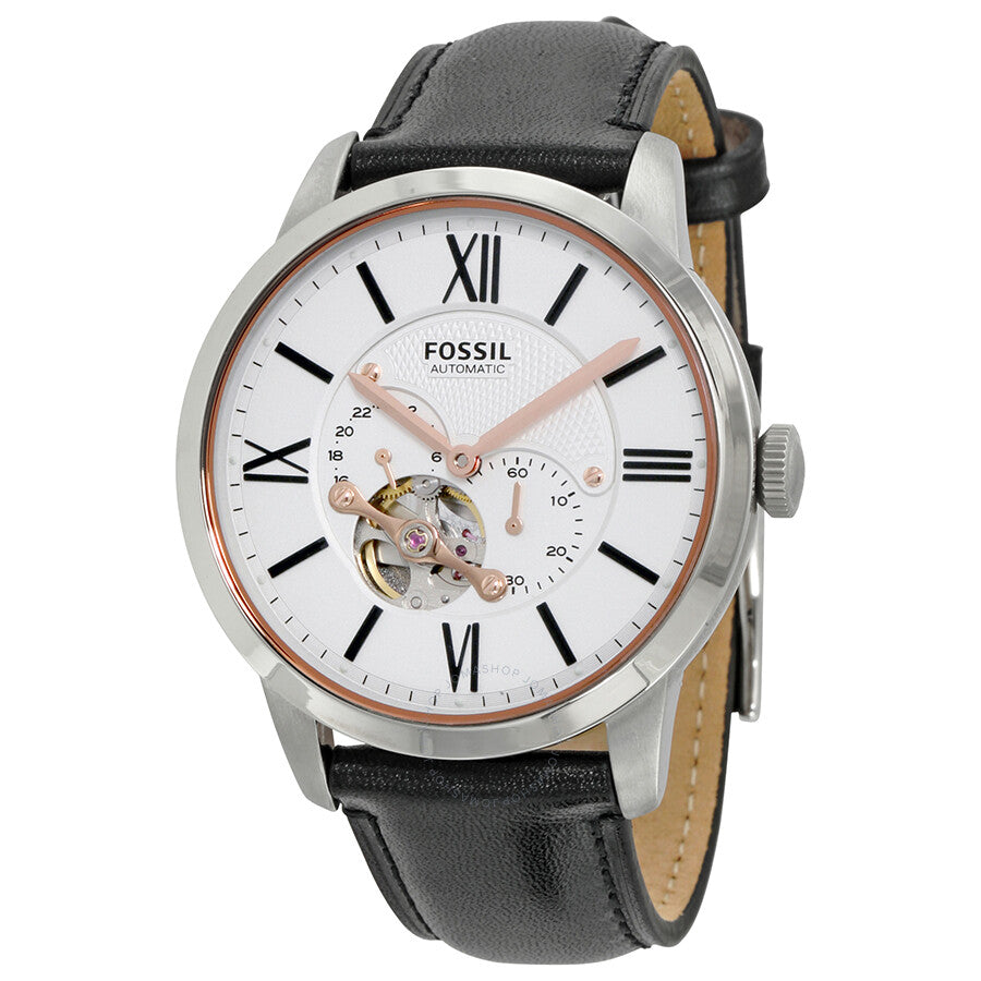 Fossil Men’s Automatic Leather Strap White Dial 44mm Watch ME3104