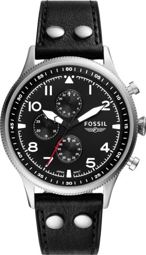 ossil FS5806 Retro Pilot Chronograph Black Eco Leather Analog Men's Dress Watch