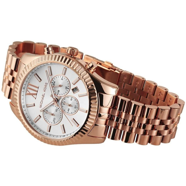 Michael Kors Women’s Quartz Rose Gold Stainless Steel Silver White Dial 45mm Watch MK8313 Main Image