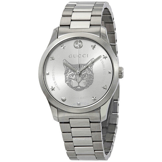 Gucci Unisex Swiss Made Quartz Silver Stainless Steel Silver Dial 38mm Watch YA1264095 Hover Image