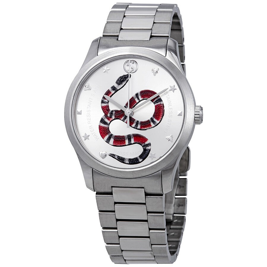 Gucci Unisex Swiss Made Quartz Stainless Steel Silver (Snake Motif) Dial 38mm Watch YA1264076