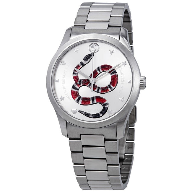 Gucci Unisex Swiss Made Quartz Stainless Steel Silver (Snake Motif) Dial 38mm Watch YA1264076 Hover Image