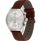 Hugo Boss Men’s Quartz Brown Leather Strap Silver Dial 44mm Watch 1513786