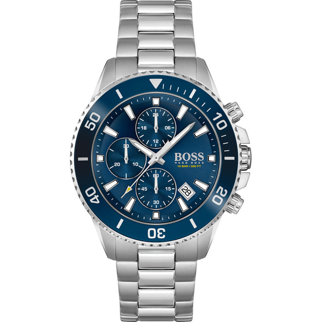 Hugo Boss Men’s Quartz Silver Stainless Steel Blue Dial 46mm Watch 1513907 Hover Image