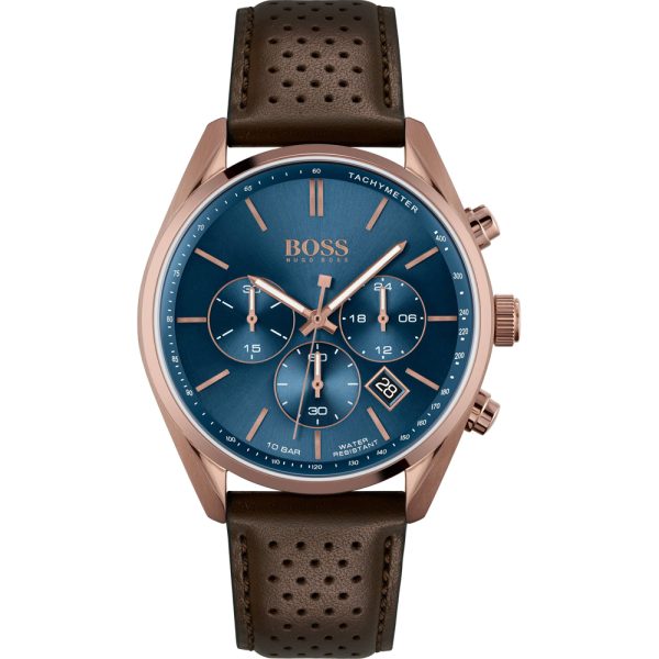 Hugo Boss Men’s Quartz Leather Strap Blue Dial 44mm Watch 1513817 Hover Image