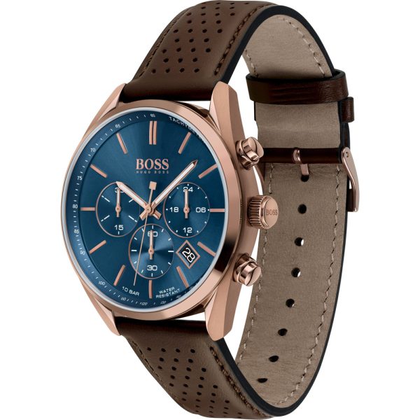 Hugo Boss Men’s Quartz Leather Strap Blue Dial 44mm Watch 1513817 Main Image