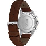 Hugo Boss Men’s Quartz Brown Leather Strap Silver Dial 44mm Watch 1513786