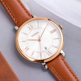 Fossil Women's Jacqueline Watch in Rose Goldtone with Light Brown Leather Strap
