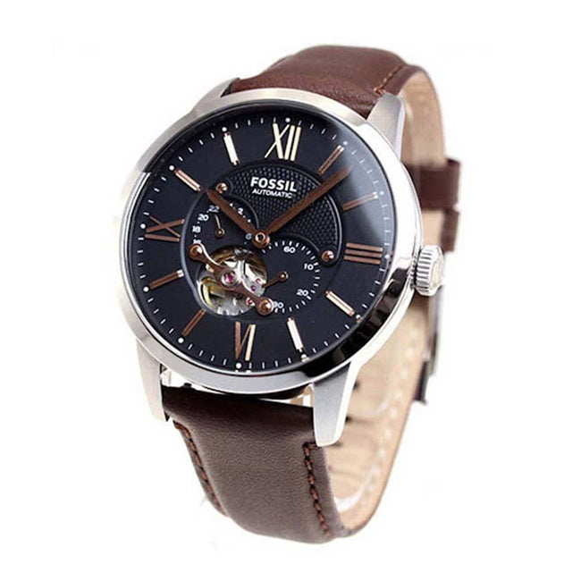 Fossil Men’s Automatic Leather Strap Black Dial 44mm Watch ME3061 Main Image