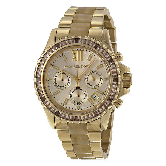 MICHAEL KORS Everest Light Champagne Dial Gold-tone and Horn Acetate Ladies Watch MK5874 Hover Image