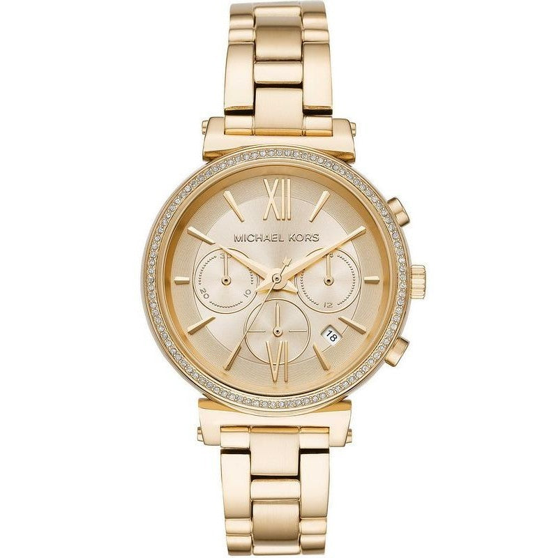 Michael Kors Women’s Quartz Chronograph Stainless Steel Gold Dial 39mm Watch MK6559