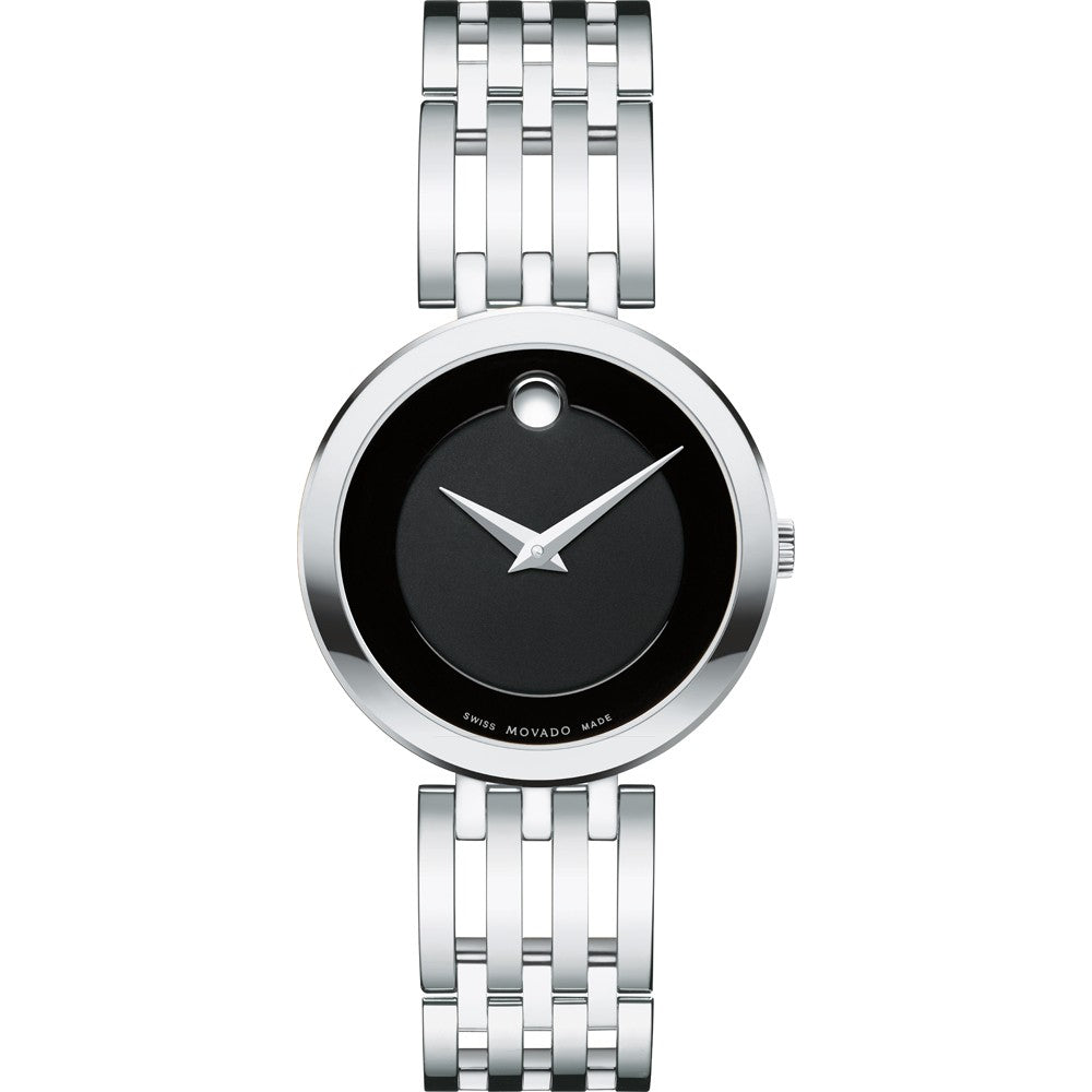 Movado Women’s Quartz Swiss Made Stainless Steel Black Dial 28mm Watch 0607051