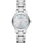 Burberry Swiss Rare Diamonds Silver Mother Of Pearl Date Dial 34mm Women Stainless Steel Wrist Watch The City BU9125