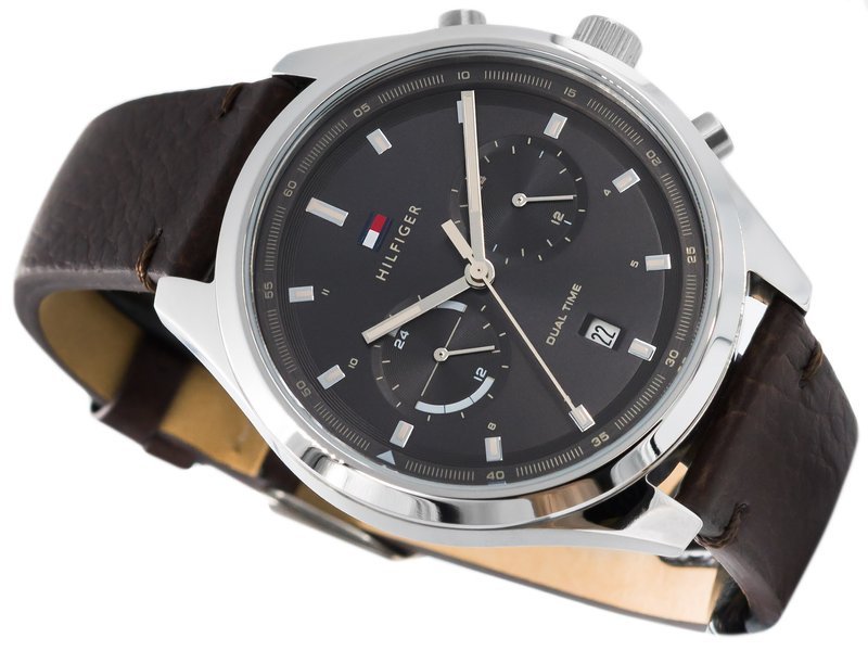 Tommy Hilfiger Men’s Quartz Leather Strap Grey Dial 44mm Watch 1791729